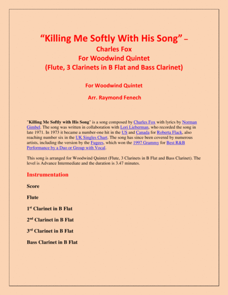 Killing Me Softly With His Song Woodwind Quintet Flute 3 Clarinets In B Flat And Bass Clarinet Page 2