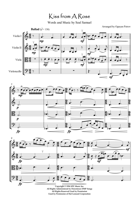 Kiss From A Rose Wedding Version Arranged For String Quartet Page 2