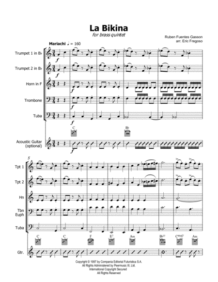 La Bikina For Brass Quintet Optional Guitar Page 2