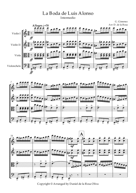 La Boda De Luis Alonso G Gimenez For String Quartet Full Score And Parts Page 2