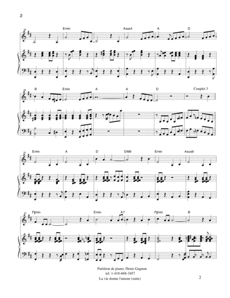La Vie Donne L Amour Partition De Piano D Accompagnement Page 2