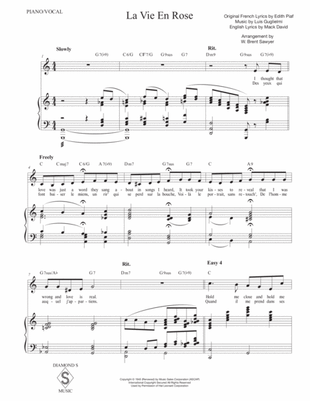 La Vie En Rose Vocal Piano Key Of C Page 2