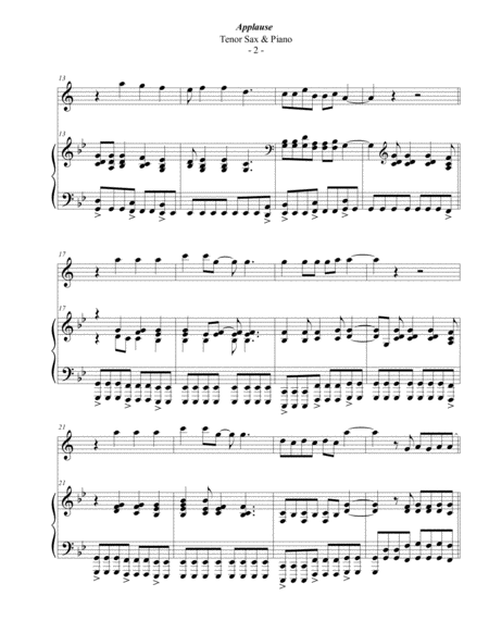 Lady Gaga Applause For Tenor Sax Piano Page 2