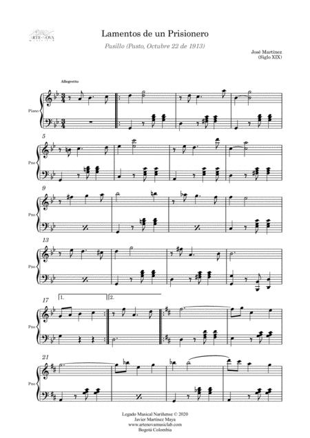 Lamentos De Un Prisionero Pasillo For Piano Folk Latin Music Page 2
