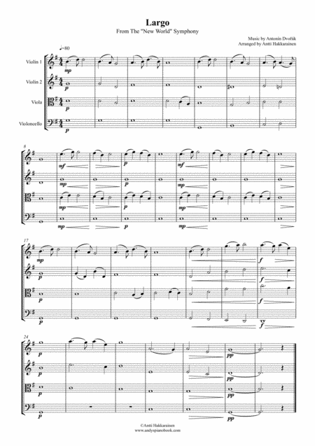 Largo From The New World Symphony String Quartet Easy Page 2