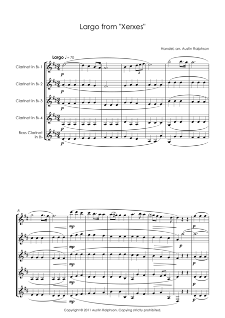 Largo From Xerxes Clarinet Quintet Page 2