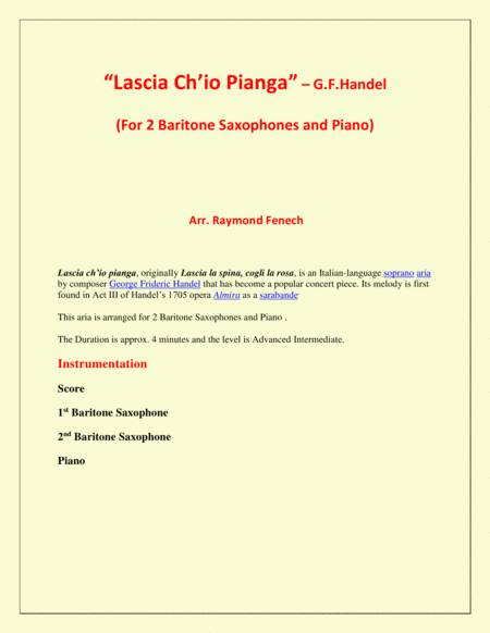 Lascia Ch Io Pianga From Opera Rinaldo G F Handel 2 Baritone Saxophones And Piano Page 2