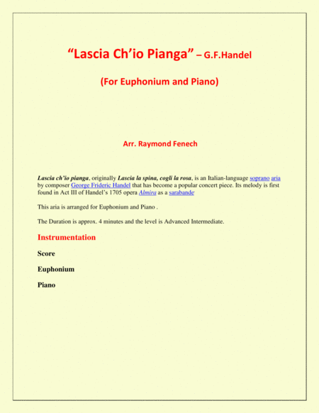 Lascia Ch Io Pianga From Opera Rinaldo G F Handel Euphonium And Piano Page 2