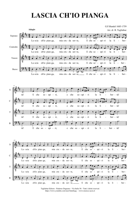 Lascia Ch Io Pianga G F Handel Arr For Satb Choir Page 2
