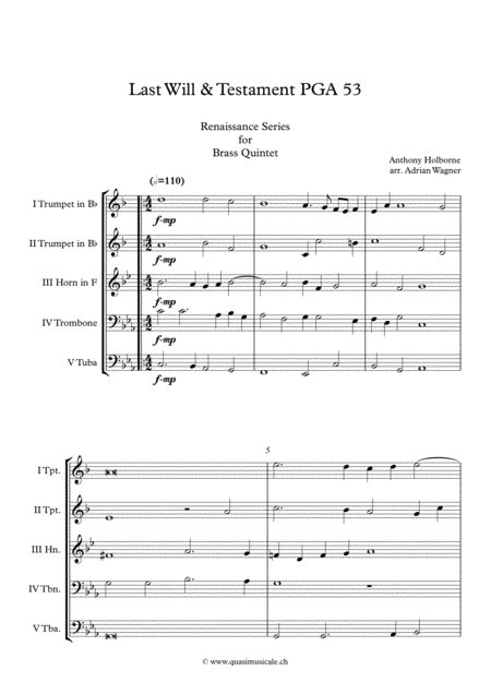 Last Will Testament Pga 53 Anthony Holborne Brass Quintet Arr Adrian Wagner Page 2