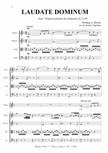 Laudate Domunim Mozart For Soprano Satb Choir And String Quartet With Parts Page 2