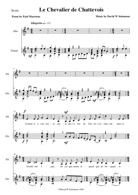 Le Chevalier De Chattevois Sir Purrsifal For Alto Voice And Guitar Page 2