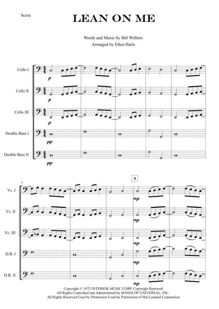 Lean On Me Bill Withers Arranged For 3 Cellos And 2 Basses Or 5 Cellos Page 2