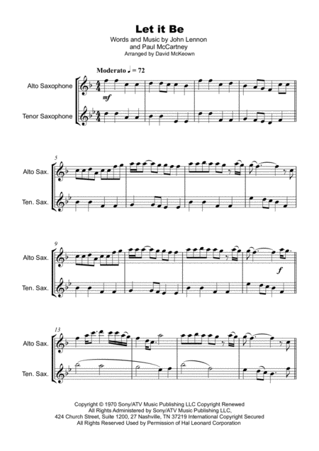 Let It Be By The Beatles For Alto And Tenor Saxophone Duet Page 2