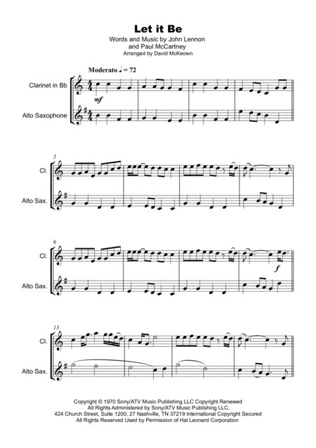 Let It Be By The Beatles For Clarinet And Alto Saxophone Duet Page 2