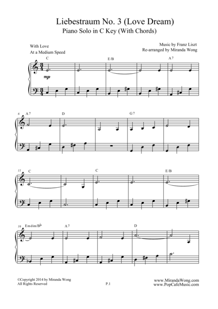 Liebestraum No 3 Love Dream Romantic Easy Piano Music In C Key Page 2