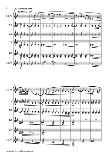 Lied Song By Francois Rasse For Solo Bass Clarinet Clarinet Quintet Page 2