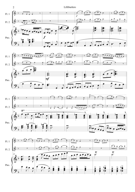 Lilliburlero Or Lillibulero For 2 Flutes And Piano Page 2