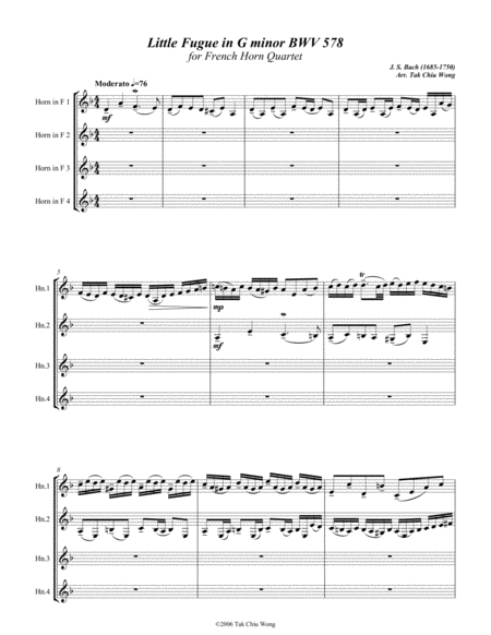 Little Fugue In G Minor Arranged For French Horn Quartet Page 2