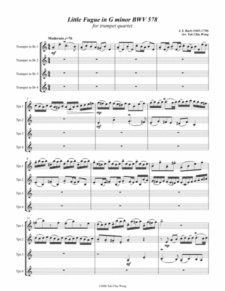 Little Fugue In G Minor Arranged For Trumpet Quartet Page 2