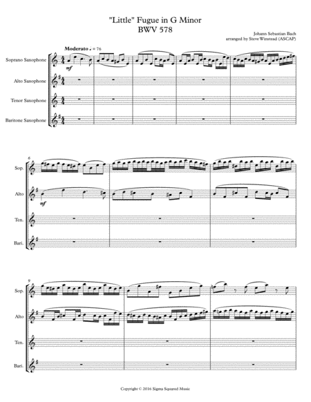 Little Fugue In G Minor Bwv 578 For Saxophone Quartet Page 2