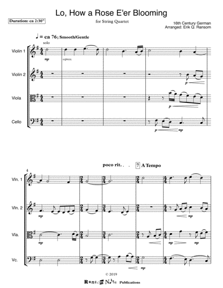 Lo How A Rose E Er Blooming For String Quartet Page 2