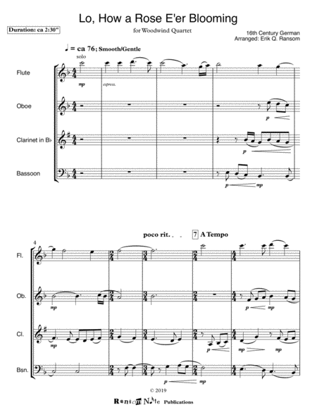 Lo How A Rose E Er Blooming For Woodwind Quartet Page 2