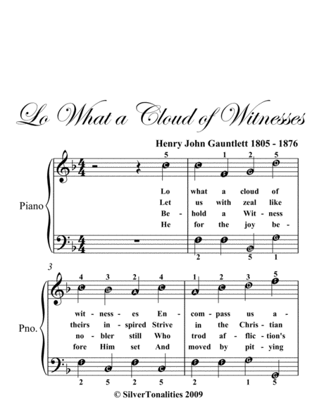 Lo What A Cloud Of Witnesses Easy Piano Sheet Music Page 2