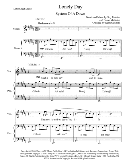 Lonely Day Piano Vocal Page 2