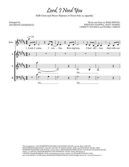 Lord I Need You Sab Choir A Cappella With Solo Page 2