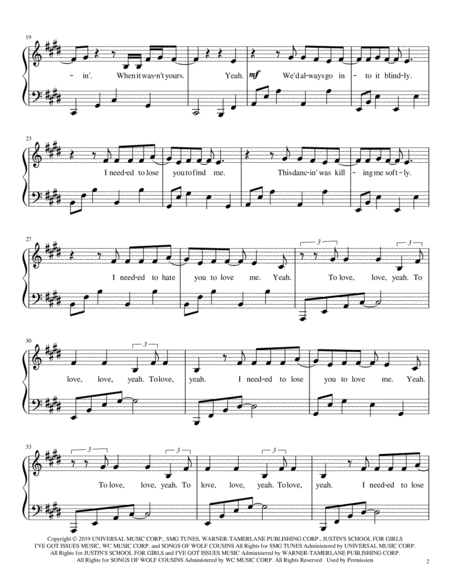 Lose You To Love Me Intermediate Piano Page 2