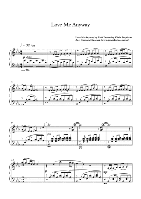 Love Me Anyway Pink Ft C Stapleton Solo Piano Advanced Intermediate Level Page 2