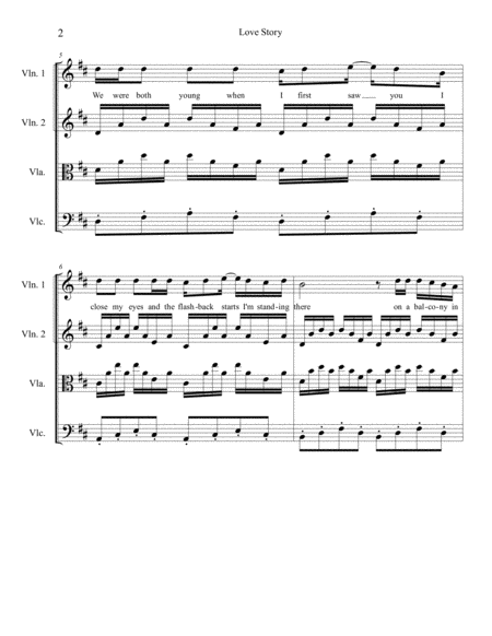 Love Story For String Quartet Easy Intermediate With Lyrics In St Violin Part Page 2