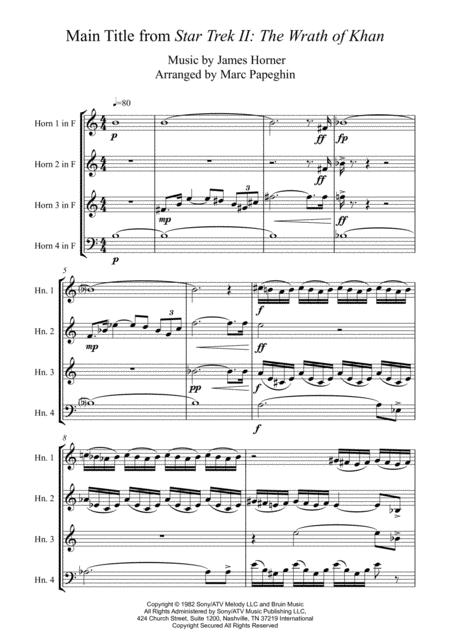 Main Title From Star Trek Ii The Wrath Of Khan French Horn Quartet Intermediate Level Page 2