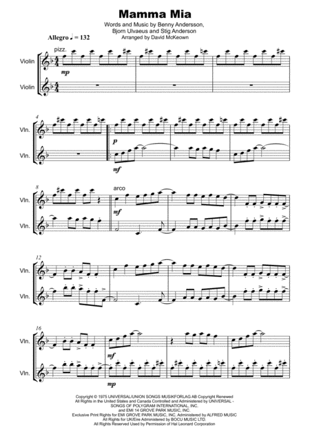 Mamma Mia By Abba For Violin Duet Page 2