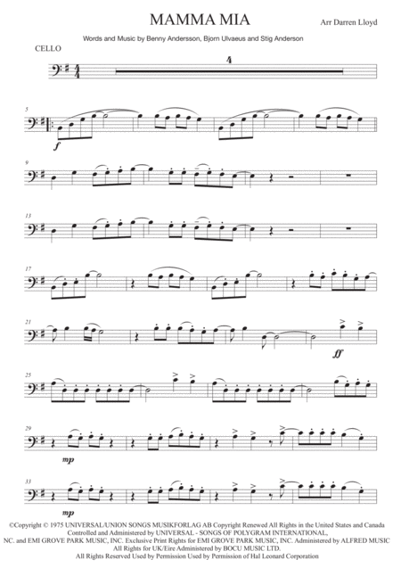 Mamma Mia Solo Cello Piano Page 2