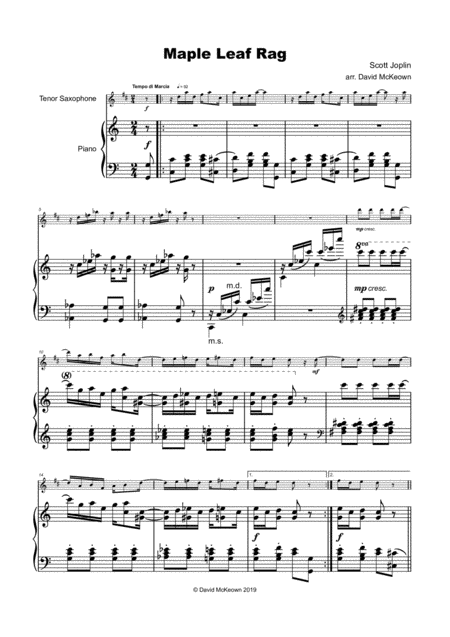 Maple Leaf Rag By Scott Joplin For Tenor Saxophone And Piano Page 2