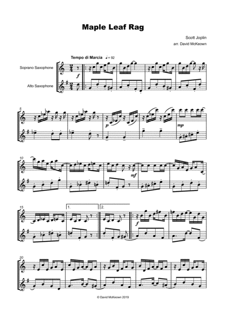 Maple Leaf Rag By Scott Joplin Soprano And Alto Saxophone Duet Page 2