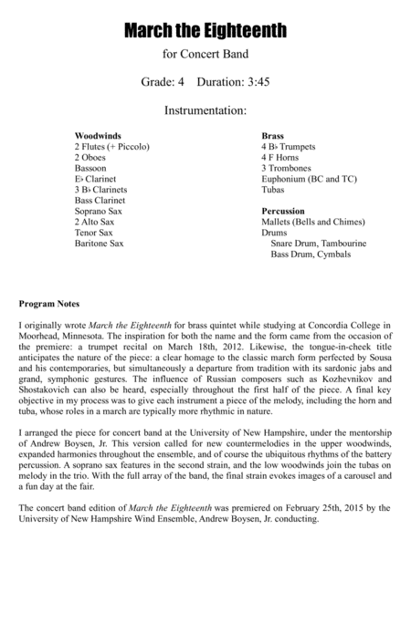 March The Eighteenth Concert Band Score And Parts Page 2