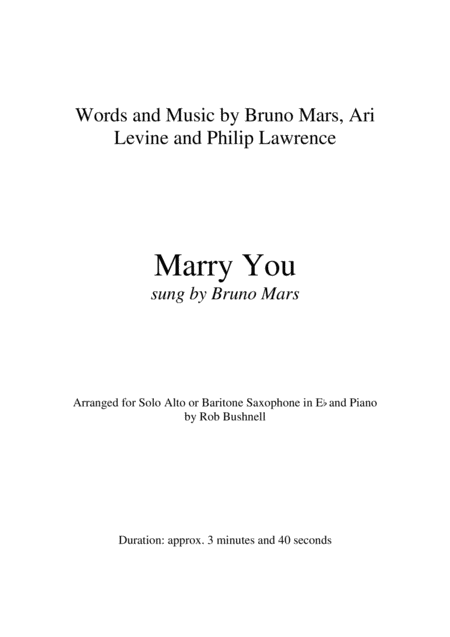 Marry You Bruno Mars Solo Alto Or Baritone Saxophone And Piano Page 2