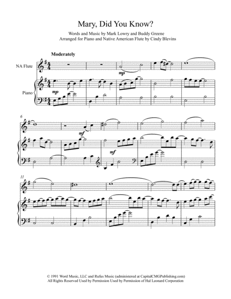 Mary Did You Know Arranged For Piano And Native American Flute Page 2