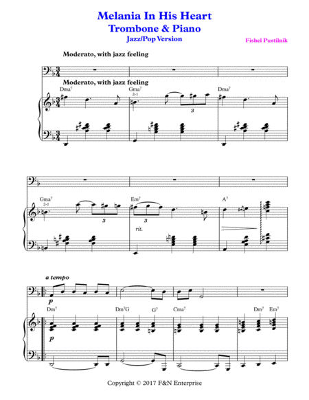 Melania In His Heart For Trombone And Piano Page 2