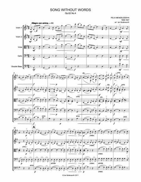 Mendelssohn Song Without Words Op 62 No 4 For String Orchestra Page 2