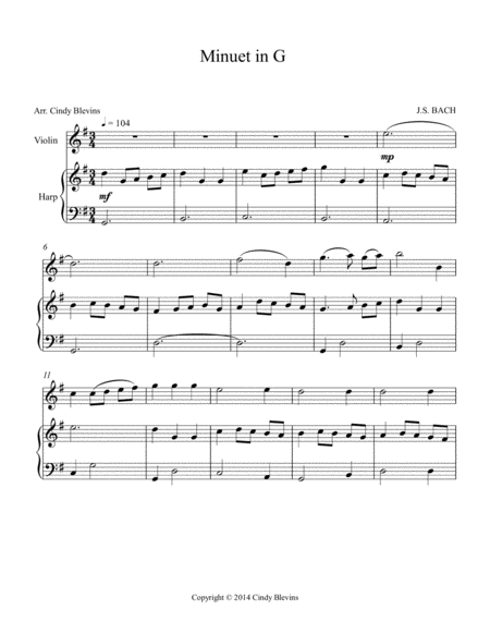 Minuet In G Arranged For Harp And Violin Page 2