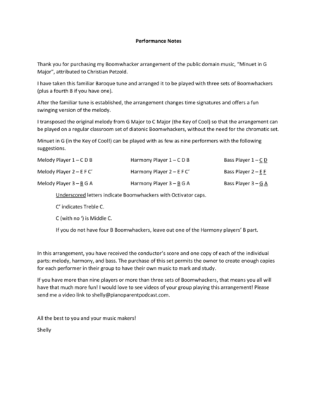 Minuet In G In The Key Of Cool Arranged For Boomwhackers Page 2
