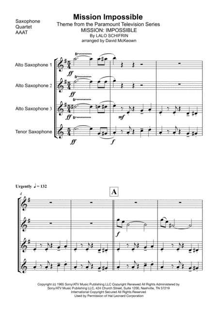 Mission Impossible Theme Saxophone Quartet For 3 Altos And I Tenor Page 2