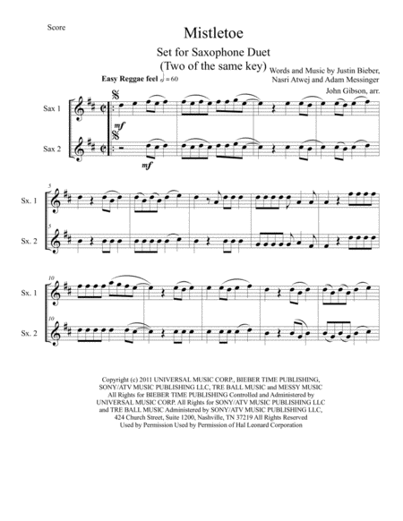 Mistletoe By Justin Bieber For Saxophone Duet Page 2