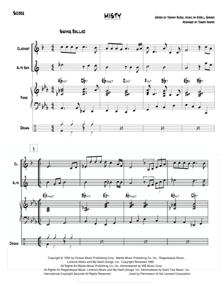 Misty For Clarinet Alto Sax Piano And Drums With Optional Bass Page 2