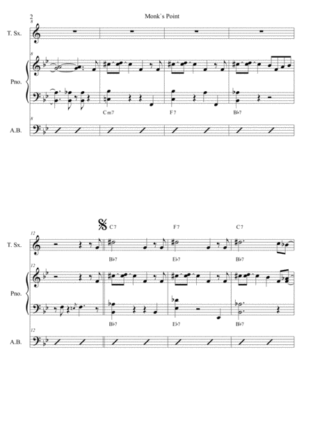 Monks Pointt Monk Score And Individual Parts Tenor Sax Piano Bass Page 2