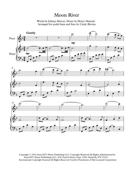 Moon River Arranged For Pedal Harp And Flute Page 2